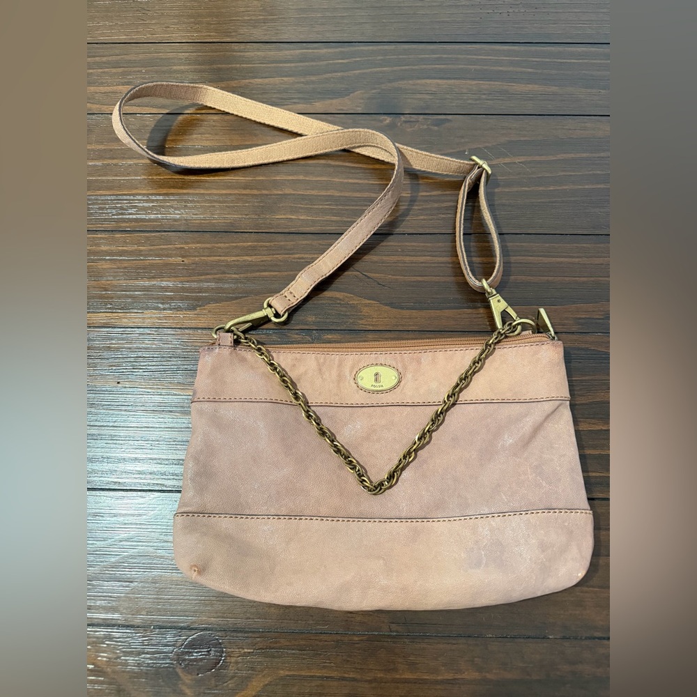 Fossil Tan Crossbody Bag with Chain Detail